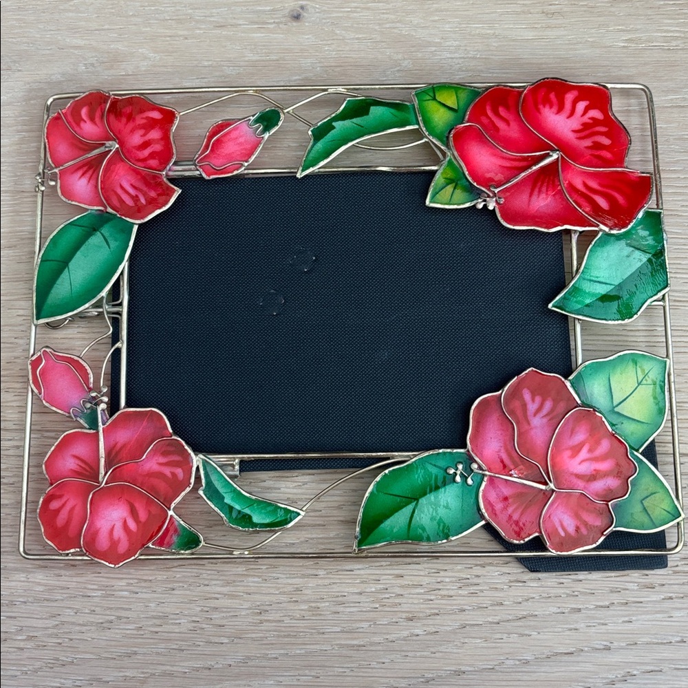 Authentic Hawaiian Capiz Shell- hibiscus flower 4”x 6” picture frame